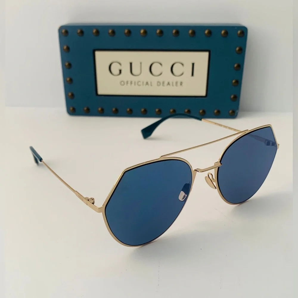 💯 - New Authentic Fendi Eyeline Blue Metal Sunglasses FF 0194/S 000552A